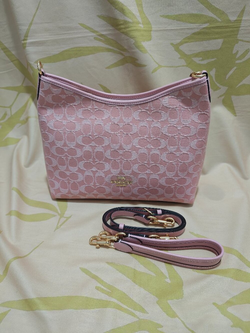 Coach Pink Signature Jacquard Hobo Bag, Extra Straps Included